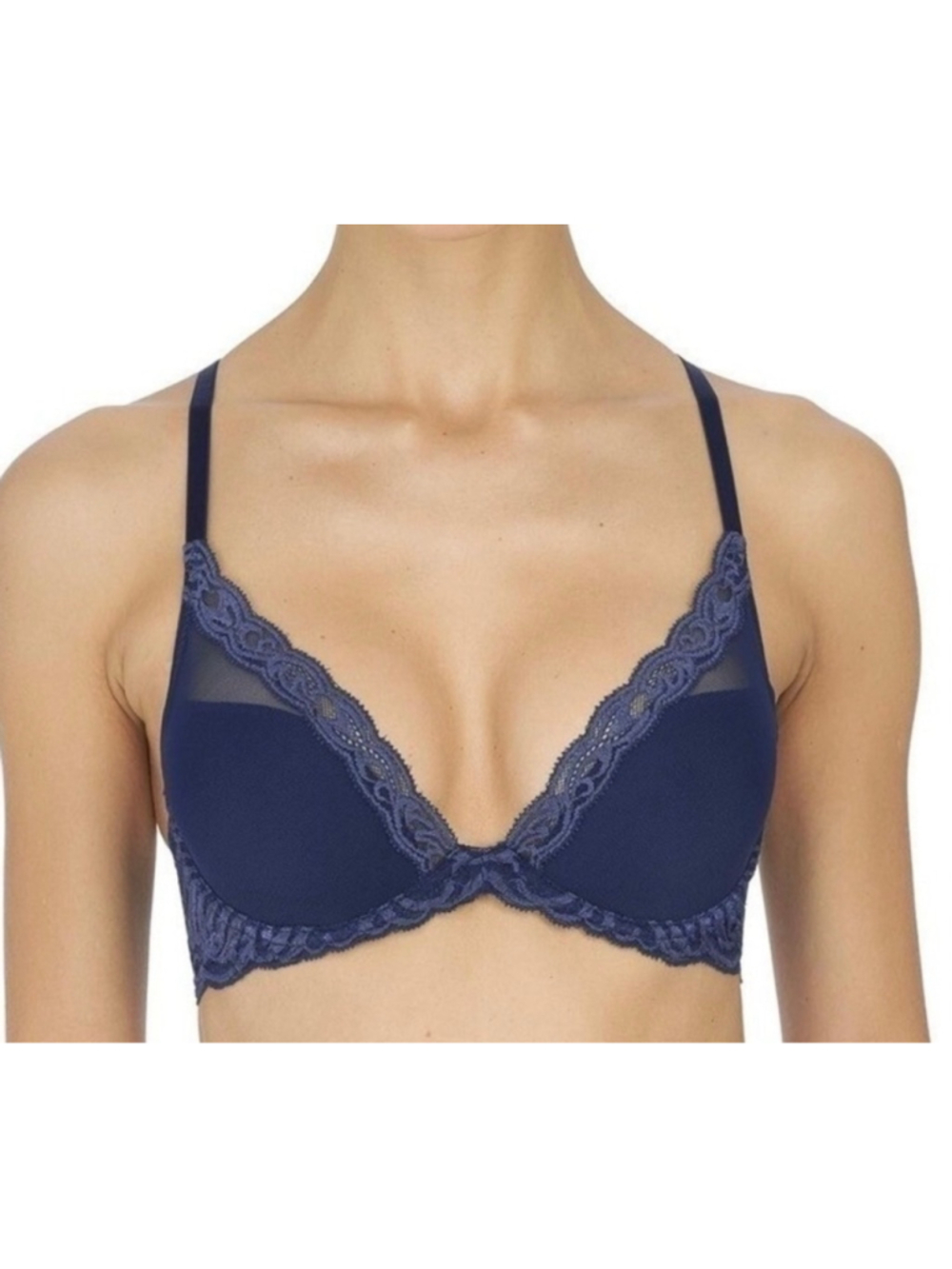 Natori 36C feathers contour plunge Blue Lace Trim bra